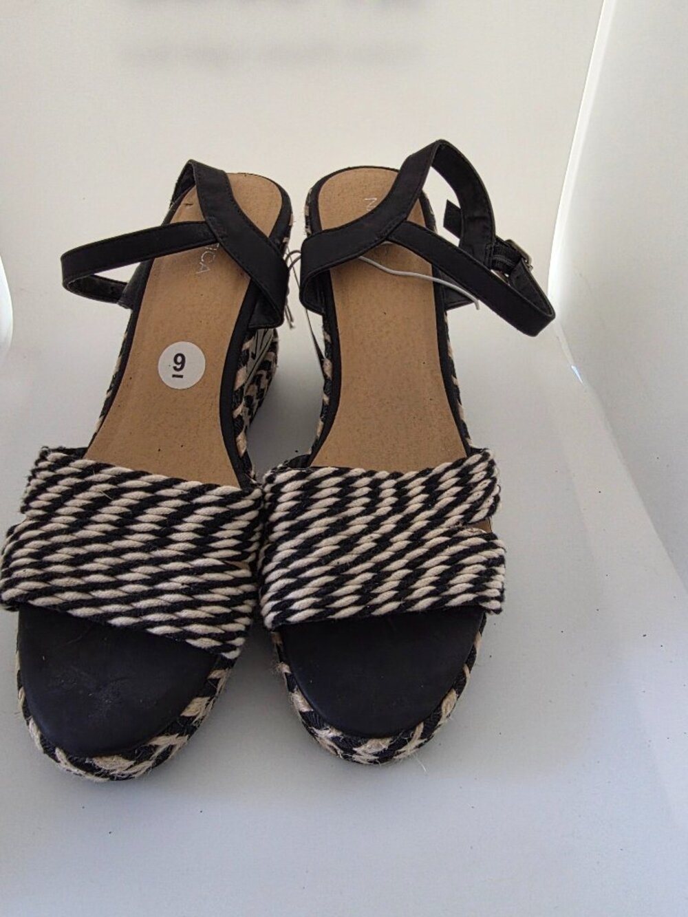 Nautica Black White Woven Wedge Sandals Size 9